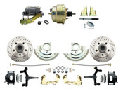 DBK6769DLXB-GM-207  - 1967-1969 F Body 1968-1974 X Body Front Power 2" Drop Disc Brake Conversion Kit Drilled & Slotted & Powder Coated Black Calipers Rotors w/ 8"Dual Zinc Booster Kit