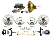 DBK6769DLXB-GM-224  - 1967-1969 F Body 1968-1974 X Body Front Power 2" Drop Disc Brake Conversion Kit Drilled & Slotted & Powder Coated Black Calipers Rotors w/ 11" Delco Stamped Booster Kit