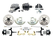 DBK6769DLXB-GM-709  - 1967-1969 F Body 1968-1974 X Body Front Power 2" Drop Disc Brake Conversion Kit Drilled & Slotted & Powder Coated Black Calipers Rotors w/ 8" Dual Powder Coated Black Booster Kit