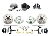 DBK6769DLXB-GM-715  - 1967-1969 F Body 1968-1974 X Body Front Power 2" Drop Disc Brake Conversion Kit Drilled & Slotted & Powder Coated Black Calipers Rotors 9" Dual Powder Coated Black Booster Kit