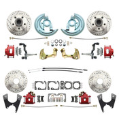 DBK64721012LX-R  - 1964-1972 GM A Body (Chevelle, GTO, Cutlass) Stock Height Front & Rear Disc Brake Kit w/ Drilled & Slotted Rotors Red Calipers