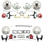 DBK6472D1012LX-R  - 1964-1972 GM A Body (Chevelle, GTO, Cutlass) 2" Drop Front & Rear Disc Brake Kit w/ Drilled & Slotted Rotors Red Calipers