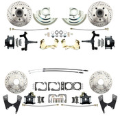 DBK6472D1012LX-B  - 1964-1972 GM A Body (Chevelle, GTO, Cutlass) 2" Drop Front & Rear Disc Brake Kit w/ Drilled & Slotted Rotors Black Calipers