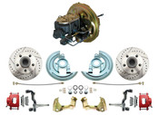 DBK6769LXR-BCK5005  - 1967-1969 F Body 1968-1974 X Body Front Power Disc Brake Conversion Kit Drilled & Slotted & Powder Coated Red Calipers Rotors w/ O.E.M. Booster Kit
