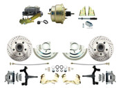 DBK6472DLX-GM-207  - 1964-1972 GM A Body Front Power 2" Drop Disc Brake Conversion Kit Drilled & Slotted Rotors w/ 8" Dual Zinc Booster Kit