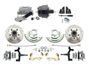 DBK6472DLX-GM-709  - 1964-1972 GM A Body Front Power 2" Drop Disc Brake Conversion Kit Drilled & Slotted Rotors w/ 8" Dual Powder Coated Black Booster Kit