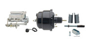 GMFS1-724-  1955-1958 GM Full Size (Impala, Bel Air) 8" Dual Powder Coated Black Booster Conversion Kit w/ Chrome Flat Top Master Cylinder Bottom Mount Disc/ Disc Proportioning Valve Kit