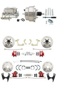 DBK55581012FSLXR-GMFS1-330  - 1955-1958 GM Full Size Front & Rear Power Disc Brake Kit Red Powder Coated Calipers Drilled/Slotted Rotors (Impala, Bel Air, Biscayne) & 8" Dual Chrome Booster Conversion Kit w/ Chrome Master Cylinder Bottom Mount Disc/