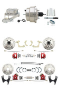 DBK55581012FSLXR-GMFS1-331  - 1955-1958 GM Full Size Front & Rear Power Disc Brake Kit Red Powder Coated Calipers Drilled/Slotted Rotors (Impala, Bel Air, Biscayne) & 8" Dual Chrome Booster Conversion Kit w/ Chrome Master Cylinder Left Mount Disc/ Di