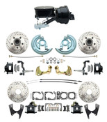 DBK64721012LXB-GM-411  - 1964-1972 GM A Body Front & Rear Power Disc Brake Conversion Kit Drilled & Slotted & Powder Coated Black Calipers Rotors w/  8" Dual Powder Coated Black Booster Kit