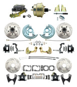 DBK64721012LXB-GM-215  - 1964-1972 GM A Body Front & Rear Power Disc Brake Conversion Kit Drilled & Slotted & Powder Coated Black Calipers Rotors w/ 8"Dual Zinc Booster Kit
