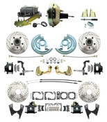 DBK64721012LXB-GM-217  - 1964-1972 GM A Body Front & Rear Power Disc Brake Conversion Kit Drilled & Slotted & Powder Coated Black Calipers Rotors w/9" Dual Zinc Booster Kit