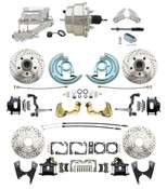 DBK64721012LXB-GM-328  - 1964-1972 GM A Body Front & Rear Power Disc Brake Conversion Kit Drilled & Slotted & Powder Coated Black Calipers Rotors w/8" Dual Chrome Flat Top Booster Kit