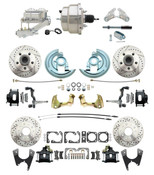 DBK64721012LXB-GM-330  - 1964-1972 GM A Body Front & Rear Power Disc Brake Conversion Kit Drilled & Slotted & Powder Coated Black Calipers Rotors w/ 8" Dual Chrome Booster Kit