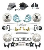 DBK64721012LXB-GM-735  - 1964-1972 GM A Body Front & Rear Power Disc Brake Conversion Kit Drilled & Slotted & Powder Coated Black Calipers Rotors 9" Dual Powder Coated Black Booster Kit