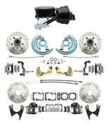 DBK64721012LX-GM-411  - 1964-1972 GM A Body Front & Rear Power Disc Brake Conversion Kit Drilled & Slotted Rotors w/ 8"Dual Zinc Booster Kit w/  8" Dual Powder Coated Black Booster Kit