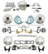 DBK64721012LX-GM-328  - 1964-1972 GM A Body Front & Rear Power Disc Brake Conversion Kit Drilled & Slotted Rotors w/8" Dual Chrome Flat Top Booster Kit