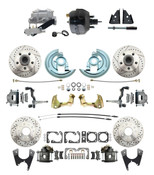 DBK64721012LX-GM-735  - 1964-1972 GM A Body Front & Rear Power Disc Brake Conversion Kit Drilled & Slotted Rotors w/ 9" Dual Powder Coated Black Booster Kit