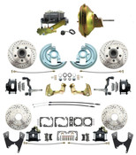 DBK67691012SLXB-GM-219  - 1967-1969 Camaro/ Firebird & 1968-1974 Chevy Nova Front & Rear Power Disc Brake Conversion Kit Drilled & Slotted & Powder Coated Black Calipers Rotors w/ 11"Delco Stamped Booster Kit