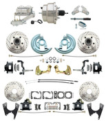 DBK67691012SLXB-GM-330  - 1968-1969 Camaro/ Firebird & 1968-1974 Chevy Nova Front & Rear Power Disc Brake Conversion Kit Drilled & Slotted & Powder Coated Black Calipers Rotors w/ 8" Dual Chrome Booster Kit