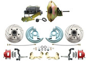 DBK6472LXR-GM-227  - 1964-1972 GM A Body Front Power Disc Brake Conversion Kit Drilled & Slotted & Powder Coated Red Calipers Rotors w/ 11" Delco Style Booster Kit