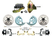 DBK6472LXB-GM-227  - 1964-1972 GM A Body Front Power Disc Brake Conversion Kit Drilled & Slotted & Powder Coated Black Calipers Rotors w/ 11" Delco Style Booster Kit