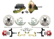 DBK6769DLXR-GM-227  - 1967-1969 F Body 1968-1974 X Body Front Power 2" Drop Disc Brake Conversion Kit Drilled & Slotted & Powder Coated Red Calipers Rotors w/ 11" Delco Style Booster Kit