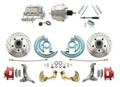 DBK6267LXR-GM-337  - 1962-1967 Nova Power Disc Brake Conversion Kit Drilled & Slotted Rotors Powder Coated Red Calipers w/ 7" Dual Chrome Booster
