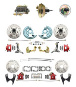 DBK62671012LXB-GM-234  - 1962-1967 Nova Power Front & Rear Disc Brake Conversion Kit  Drilled Slotted Rotors Red Calipers w/ 9" 3 Stud Booster