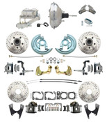DBK64721012LX-GM-343  - 1964-1972 GM A Body Front & Rear Power Disc Brake Conversion Kit Drilled/ Slotted Rotors w/ 11" Chrome Booster Kit