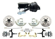 DBK6472DLX-GM-401 - 1964-1972 GM A Body 2" Drop Front Power Disc Brake Conversion Kit Drilled & Slotted Rotors w/ 8" Dual  Booster Kit