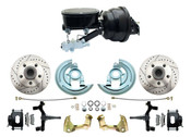 DBK6472DLXB-GM-401 - 1964-1972 GM A Body Front Power 2" Drop Disc Brake Conversion Kit Drilled & Slotted Rotors Black Powder Coated Calipers w/ 8" Dual Booster Kit & Tandem Master Cylinder