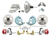 DBK6472LXR-GM-342  - 1964-1972 GM A Body Front Power Disc Brake Conversion Kit Drilled/ Slotted Rotors Powder Coated Red Calipers w/ 11" Chrome Booster Kit