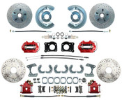 DBK6473-9LX-R  - 1964.5-1973 Ford Mustang Front & Rear Disc Brake Conversion Drilled & Slotted Rotors Red Calipers