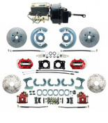 DBK6473-9LXR-FD-250-D  - 1964.5-1966 Ford Mustang Front & Rear Power Disc Brake Conversion Red Calipers