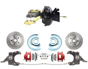 DBK7387DLXR-CT-205 1973-1987 Chevy Truck 11" Dual Power Disc Brake Conversion Wheel Kit Powder Coated Red Calipers