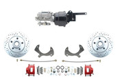 DBK5772LX-R-PL-5772 1957-1968 Full Size Ford Disc Brake Kit Drilled/ Slotted Rotors & Red Powder Coated Calipers Proline Booster Kit