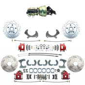 DBK5772-9-LXR-FD-214 1957-1968 Full Size Ford Front & Rear Disc Brake Kit Drilled/ Slotted Rotors & Red Powder Coated Calipers