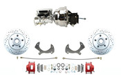 DBK5772LXR-FD-304 1957-1968 Full Size Ford Disc Brake Kit Drilled/ Slotted Rotors & Red Powder Coated Calipers Chrome Booster Conversion Kit