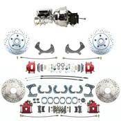 DBK5772-9-LXR-FD-314 1957-1968 Full Size Ford Front & Rear Disc Brake Kit Drilled/ Slotted Rotors & Red Powder Coated Calipers & Chrome Booster Conversion Kit