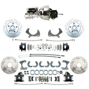 DBK5772-9-LXB-FD-314 1957-1968 Full Size Ford Front & Rear Disc Brake Kit Drilled/ Slotted Rotors & Black Powder Coated Calipers & Chrome Booster Conversion Kit
