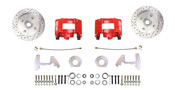 1964-1966 Mustang 6 Cyl. 4 Lug Disc Brake Conversion Kit Drilled & Slotted Rotors Red Powder Coated Calipers