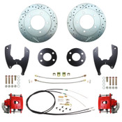 DBKAMC20LX-R- 1976-1986 CJ5 Rear Disc Brake Kit w/ Drilled & Slotted Rotors Red PC Calipers