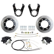 14 Bolt Single Wheel Axle Bolt GM Rear Disc Brake Conversion Kit Drilled & Slotted Rotors Powder Coated Black Calipers