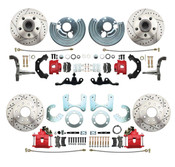 DBK6272834LXA-45-R - 1962-1972 Mopar A Body Large Bolt Pattern High Performance Disc Brake Conversion Kit w/ Powder Coated Red Calipers