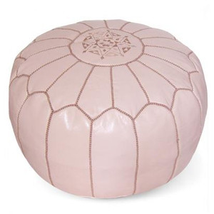 Moroccan Leather  Pouf in Blush