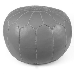 Moroccan Leather Pouf in Grey