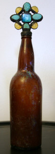 Vintage Turquoise and Amber Cross Bottle - size large