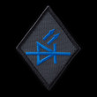 LED Specialist Patch: charcoal background, blue artwork, black border