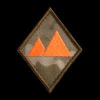 Landscape Specialist Patch: MultiCam background, neon orange artwork, coyote brown border